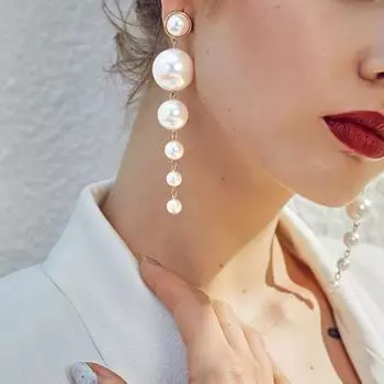 1 пара женских длинных сережек из полированного искусственного жемчуга, изысканные висячие серьги с кисточками для вечеринки, выпускного вечера, висячие серьги, украшения для ушей серебряный
