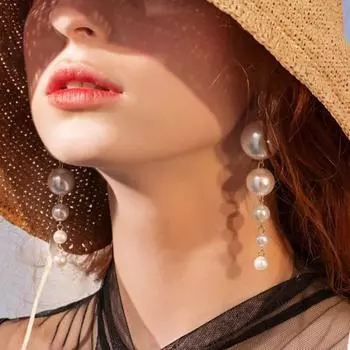1 пара женских длинных сережек из полированного искусственного жемчуга, изысканные висячие серьги с кисточками для вечеринки, выпускного вечера, висячие серьги, украшения для ушей золотистый