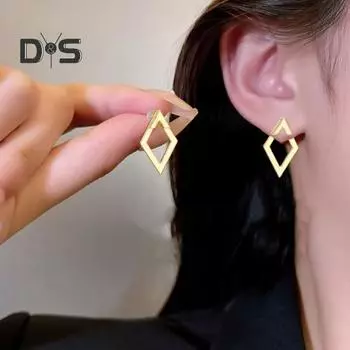 1 пара женских геометрических серег в форме ромба, гипоаллергенные, легкие, минималистичные, массивные серьги, полые, квадратные спереди и сзади, металлические серьги-гвоздики, ювелирные изделия серебряный