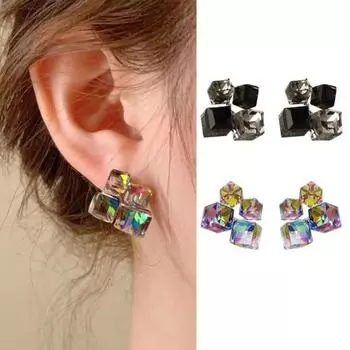 1 пара женских геометрических трехмерных квадратных сережек-гвоздиков из искусственного кристалла, блестящие серьги, ювелирные изделия в подарок разноцветный