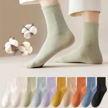 1 пара женских хлопковых носков средней длины без запаха тонкие однотонные высокоэластичные противоскользящие впитывающие пот не садящиеся спортивные носки на все сезоны чёрный
