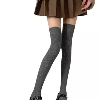 1 пара женских классических полосатых чулок до колена, модные компрессионные, цвет однотонный белый черный E2E9 Black-One size