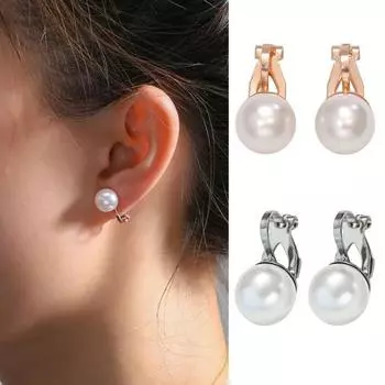 1 пара женских клипс для ушей из искусственного жемчуга, антикоррозийный сплав, простой стиль, официальные серьги для поездок на работу серебряный