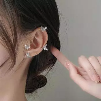 1 пара женских клипс для ушей, не выцветающих, изысканных, блестящих, в форме бабочек со стразами, нет A