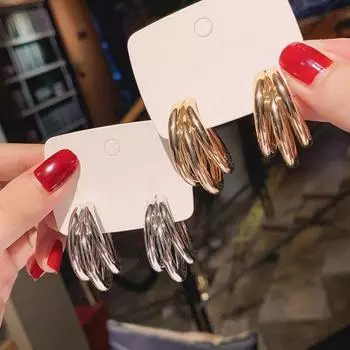 1 пара женских клубных сережек C-образной формы с вырезом в стиле хип-хоп серебряный