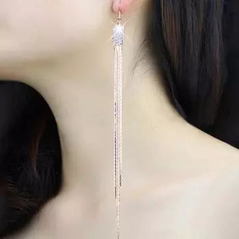 1 пара женских квадратных висячих серег со стразами, длинные серьги-цепочки с кисточками, висячие серьги-крючки, ювелирные изделия серебряный