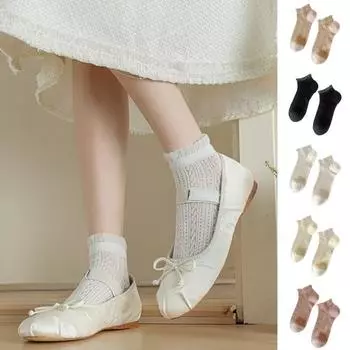 1 пара женских летних и весенних носков, тонкие сетчатые гофрированные однотонные носки с низким вырезом, высокая эластичность, противоскользящие, впитывающие пот, противоусадочные повседневные носки белый