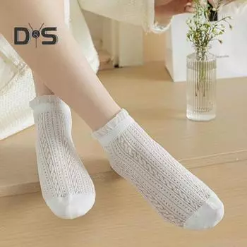 1 пара женских летних и весенних носков, тонкие сетчатые гофрированные однотонные носки с низким вырезом, высокая эластичность, противоскользящие, впитывающие пот, противоусадочные повседневные носки