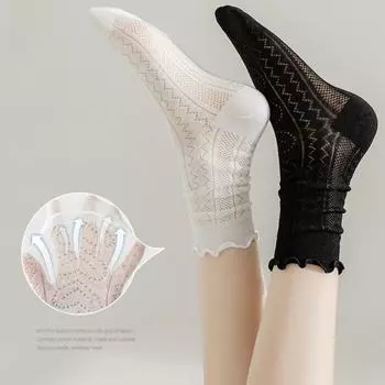 1 пара женских летних носков средней длины с тонкими сборками и кружевом, противоскользящие, охлаждающие, однотонные, высокоэластичные, впитывающие пот, для взрослых, для дома One Size абрикосовый