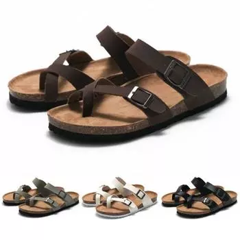 1 пара женских летних сандалий из искусственной кожи, регулируемые слипоны на плоской подошве, противоскользящие, легкое движение, износостойкое кольцо на носке, повседневный отдых, пляжный дом 40 чёрный