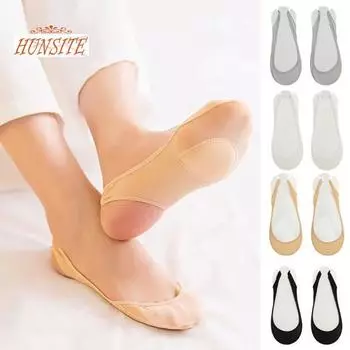 1 пара женских летних туфель на высоком каблуке, силиконовые нескользящие носки из ледяного шелка, невидимые носки-лодочки с подтяжками на половину ладони абрикосовый