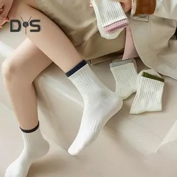 1 пара женских летних весенних носков, противоскользящие однотонные однотонные спортивные носки до середины икры для повседневной носки для работы и школы чёрный