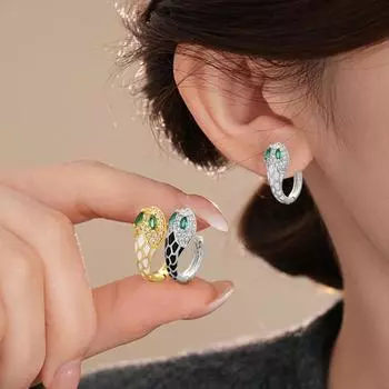 1 пара женских маленьких сережек-колец, блестящие стразы, инкрустированные в форме змеи, серьги-клипсы, ювелирные изделия, подарок A белый