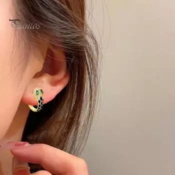 1 пара женских маленьких сережек-колец, блестящие стразы, инкрустированные в форме змеи, серьги-клипсы, ювелирные изделия, подарок A красный