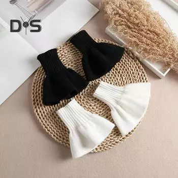 1 пара женских манжет на запястье, трикотажные эластичные, противоскользящие, с оборками, сохраняющие тепло, украшение на запястье, однотонные, принцесса, поддельные манжеты, реквизит для фотосъемки белый