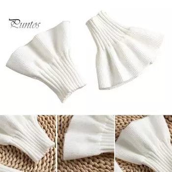 1 пара женских манжет на запястье, трикотажные эластичные, противоскользящие, с оборками, сохраняющие тепло, украшение на запястье, однотонные, принцесса, поддельные манжеты, реквизит для фотосъемки белый