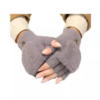 1 пара женских митенок без пальцев, теплые толстые зимние трансформируемые перчатки-варежки с откидным верхом и плюшевой подкладкой, для улицы в холодную погоду серый