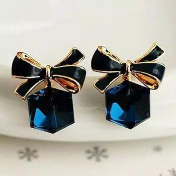 1 пара женских модных милых сережек-гвоздиков с бантом и кубическими кристаллами и стразами ARI