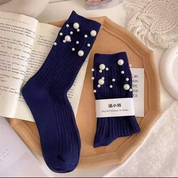 1 пара женских модных носков, украшенных жемчугом, милые носки в стиле принцессы из телячьей шерсти в корейском стиле, аксессуары для одежды 35-40