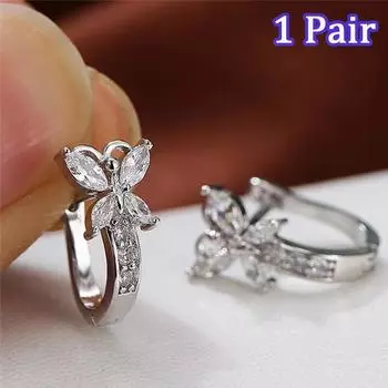 1 пара женских модных серег-кольцев с цирконием, маленькие серьги с пряжкой-бабочкой, подарки на свадьбу, помолвку и вечеринку золотой