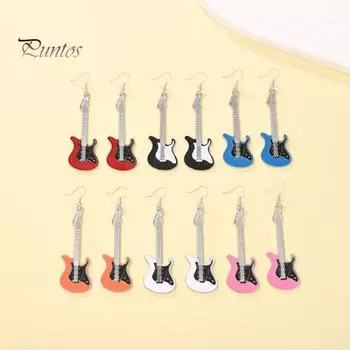 1 пара женских модных серег, привлекательная тонкая работа, индивидуальный шик, нежная повседневная одежда, серьги-капли из сплава, электрогитара, поставка свиданий чёрный