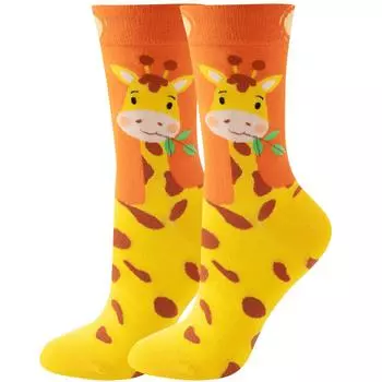 1 пара женских мультяшных милых носков с принтом ежика, цыпленка, коровы, удобные и дышащие повседневные носки средней длины, женские чулки и носочно-чулочные изделия EU36-42