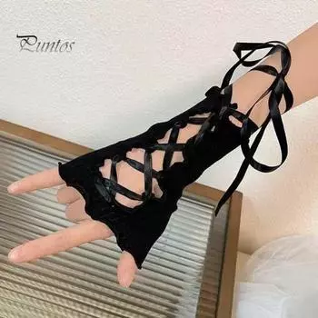 1 пара женских нарукавников в стиле JK Lolita, ажурные, со шнуровкой, без пальцев, для выступлений невесты, свадебных фотосессий, реквизит, наручники белый