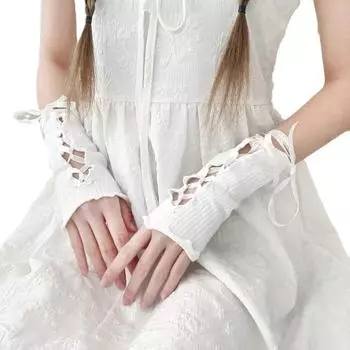 1 пара женских нарукавников в стиле JK Lolita, ажурные, со шнуровкой, без пальцев, для выступлений невесты, свадебных фотосессий, реквизит, наручники белый