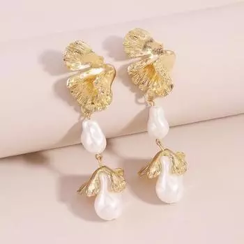 1 пара женских нерегулярных висячих серег золотого цвета с листьями, имитация жемчуга, серьги-подвески, вечерние, банкетные, ювелирные аксессуары, ювелирные изделия, подарок золотистый