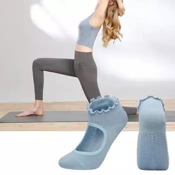 1 пара женских носков для йоги с ручкой, нескользящие, с открытым подъемом, с короткой трубкой, дышащая спортивная одежда, высокоэластичные носки для гимнастики, балета, пилатеса, фитнеса фиолетовый