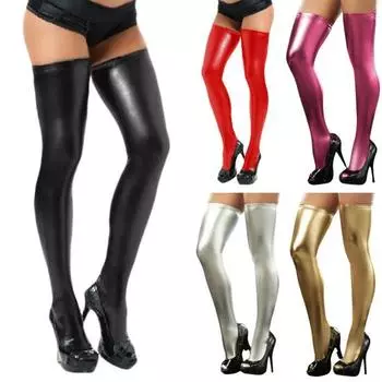 1 пара женских носков из искусственной кожи, узкие, противоскользящие, гладкие, однотонные, для ночного клуба серебряный