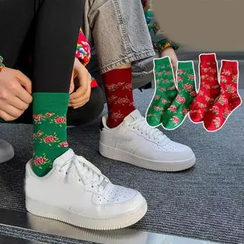 1 пара женских носков, китайские северо-восточные цветочные принты, мягкие дышащие эластичные нескользящие мужские новогодние носки, впитывающие пот