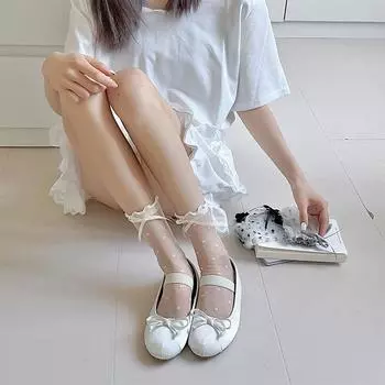 1 пара женских носков, кружевные носки в стиле Лолиты, тонкие носки в горошек, летние прозрачные дышащие носки для милых девушек