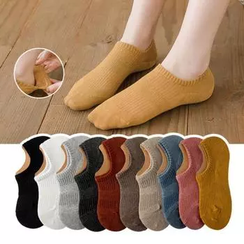 1 пара женских носков-лодочек с низким вырезом, неглубокие, однотонные, в японском стиле, высокая эластичность, утолщенные, противоскользящие кофейный