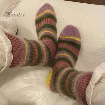 1 пара женских носков осень-зима средней длины, противоскользящие, контрастного цвета, толстые, в полоску, высокоэластичные, впитывающие пот, повседневные носки для взрослых, спортивные носки хаки
