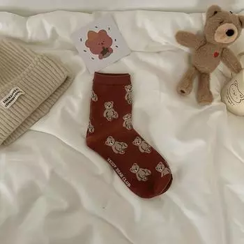 1 пара женских носков с мультяшным медведем, удобные носки в стиле харадзюку для скейтбордисток, оригинальные дышащие носки, подарок