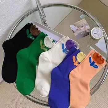 1 пара женских носков с рисунком цветов ярких цветов Harajuku, дышащий дизайн, удобные носки в корейском стиле, японский стиль бежевый