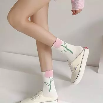 1 пара женских носков с рисунком, милые женские носки средней длины, дышащие, Calcetines