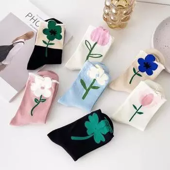 1 пара женских носков с рисунком, милые женские носки средней длины, дышащие, Calcetines 22.5-25cm белый