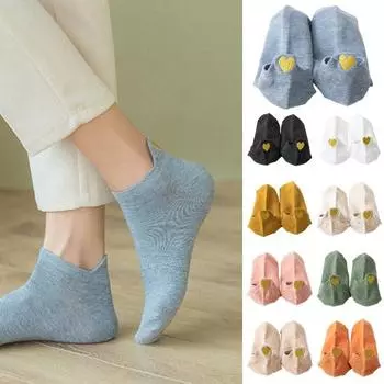 1 пара женских носков с вышивкой в виде сердца, укороченные, без запаха, однотонные, высокоэластичные, противоскользящие, впитывающие пот, противоусадочные, спортивные носки чёрный