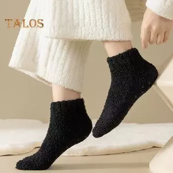 1 пара женских носков средней длины без запаха, утолщенные, коралловые, теплые, однотонные, с силиконовой подошвой, с высокой эластичностью, нескользящие, впитывающие пот, не садятся чёрный