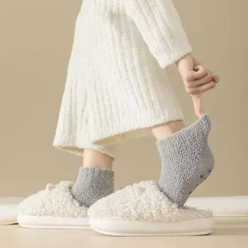 1 пара женских носков средней длины без запаха, утолщенные, коралловые, теплые, однотонные, с силиконовой подошвой, с высокой эластичностью, нескользящие, впитывающие пот, не садятся чёрный