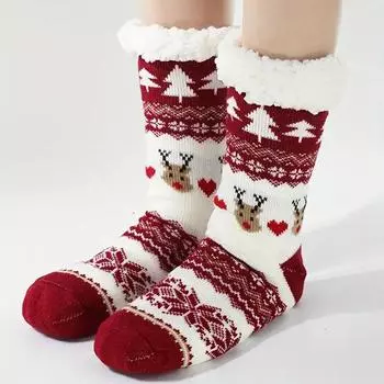 1 пара женских носков средней длины с рисунком оленей, модные осенне-зимние носки с героями мультфильмов, мягкие плюшевые теплые удобные повседневные носки One Size