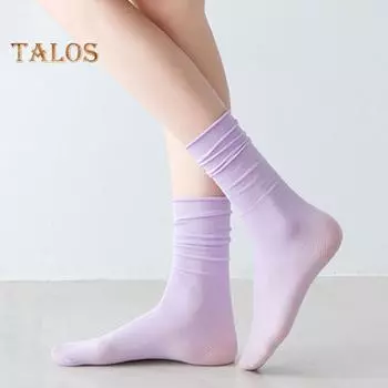 1 пара женских носков средней длины с загнутыми краями в японском стиле, однотонные, высокая эластичность, противоскользящие, тонкие, мягкие, дышащие, впитывают пот, противоусаживаются, спортивные фиолетовый