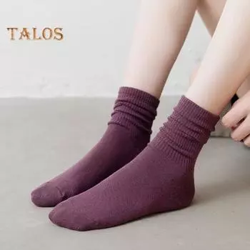 1 пара женских носков средней длины в японском стиле, однотонные, высокоэластичные, противоскользящие, утолщенные, мягкие, теплые, впитывающие пот, противоусадочные спортивные носки белый