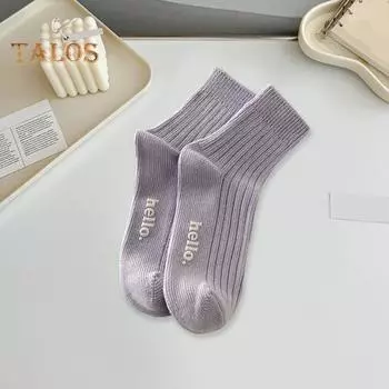 1 пара женских носков средней длины в японском стиле, однотонные, высокая эластичность, декор с буквами, противоскользящие, утолщенные, мягкие, теплые, впитывают пот, противоусаживаются, спортивные чёрный