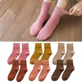 1 пара женских носков средней длины в японском стиле, однотонные, высокоэластичные, противоскользящие, утолщенные, мягкие, теплые, впитывающие пот, противоусадочные спортивные носки