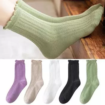 1 пара женских носков, толстые гофрированные края, средняя трубка, без запаха, однотонные, высокая эластичность, противоскользящие фиолетовый