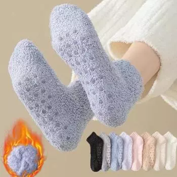 1 пара женских носков, утолщенные, эластичные, противоскользящие, с противоскользящей нижней частью, однотонные носки-тапочки, теплые, мягкие, не впитывающие пот, женские зимние носки хаки