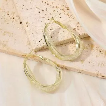 1 пара женских обручей из полой сетки с декором из полированных стразов C-образной формы золотистый